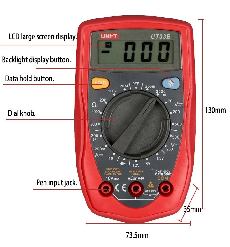 UNI-T (UT-33B) Digital Multimeter LCD Palm Size DC/AC volt, Ohm, Current Resistance, Tester - Image 2