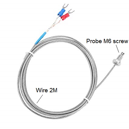 Thermocouple K-type Thread M6 Screw Probe 2 Meter Shield Wire (Pack of 2 Pcs)